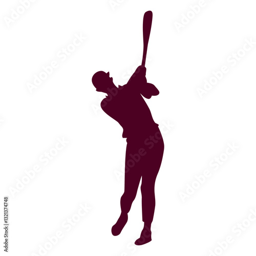 Batter Silhouette in Action: A dynamic silhouette captures the essence of a baseball batter mid-swing, poised for action with the bat raised high, a powerful embodiment of sports and competition.