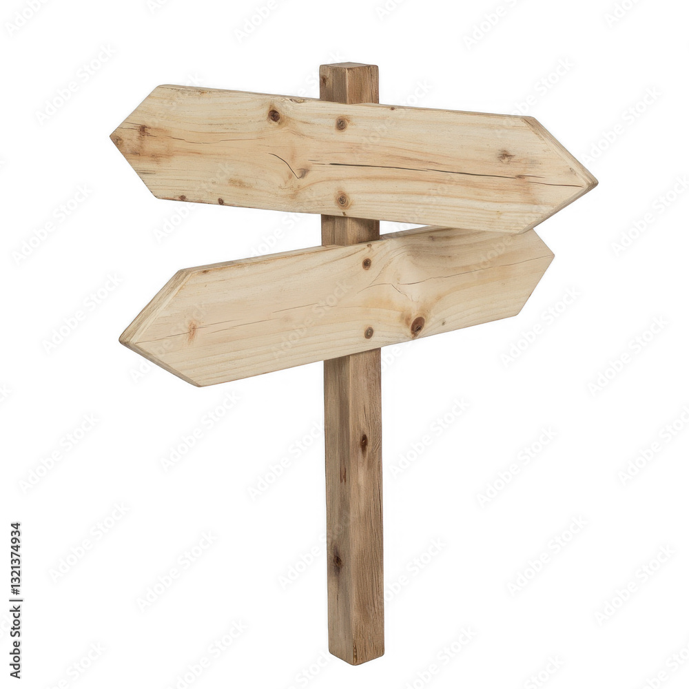 Wooden directional signpost, rustic design with two arrows pointing opposite directions, ideal for guiding or decorating outdoors. Isolated on white background or PNG Wooden directional signpost, rustic design with two arrows pointing opposite directions, ideal for guiding or decorating outdoors. Isolated on white background or PNG