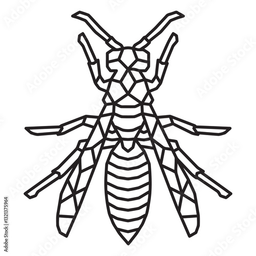 Geometric Wasp Illustration: A clean, minimalist line art of a wasp showcases precision and artistic flair. It can add a touch of natural curiosity and refined aesthetics to design projects.