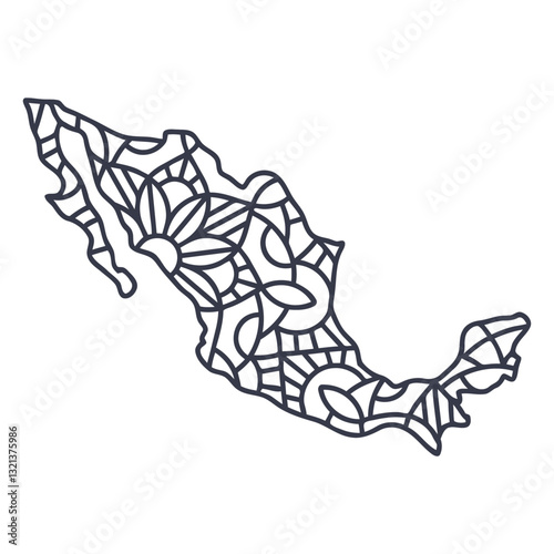 Mexico Mandala: A meticulously crafted mandala art, artfully shaped as a map of Mexico, showcases intricate designs, paying tribute to the nation's cultural heritage. 