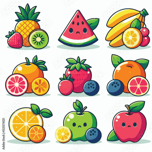 fruit, food, healthy, fresh, background, illustration, organic, vector, diet, health, vitamin, vegetarian, juicy, design, set, isolated, green, vegetable, leaf, natural, vegan, icon, exotic, colorful,