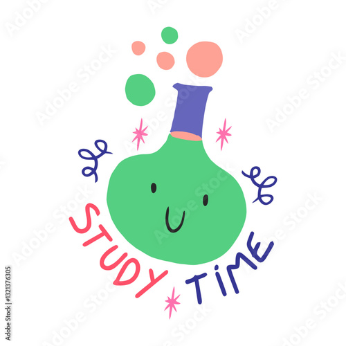 Study Time: A captivating illustration of a smiling laboratory flask, filled with effervescent bubbles, perfectly encapsulates the joy of learning, creativity, and scientific exploration.