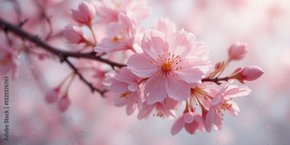 Pink Cherry Blossom in Spring Isolated On White Background. Pink Cherry Blossom in Spring Isolated On White Background.