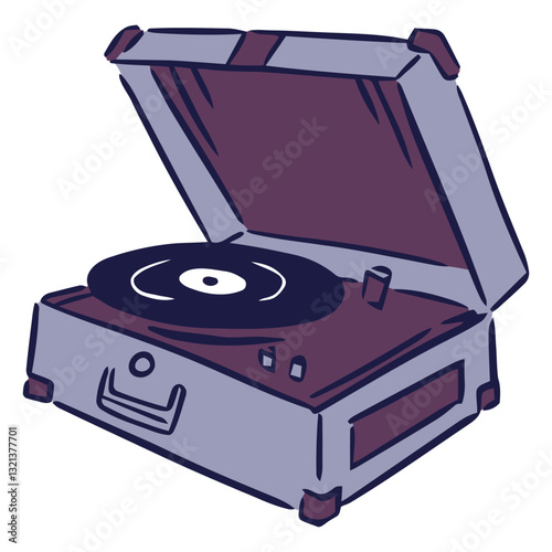 Vinyl Player: A vintage illustration of a record player in its open case, ready to spin a classic record.