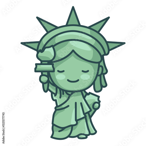 Statue of Liberty Cartoon : Delightful cartoon illustration of the Statue of Liberty, featuring a charming and cheerful presentation, and with the soft green color. 