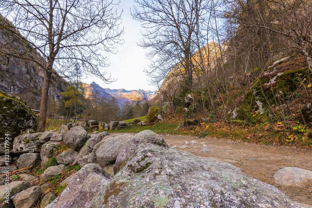 autumnal landscape inside Val di Mello, Sondrio, Italy autumnal landscape inside Val di Mello, Sondrio, Italy
