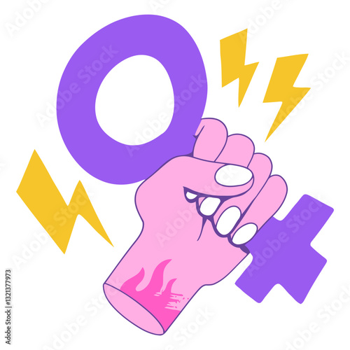 Female Empowerment: A stylized illustration capturing a powerful female fist firmly gripping the female symbol, representing strength, solidarity.