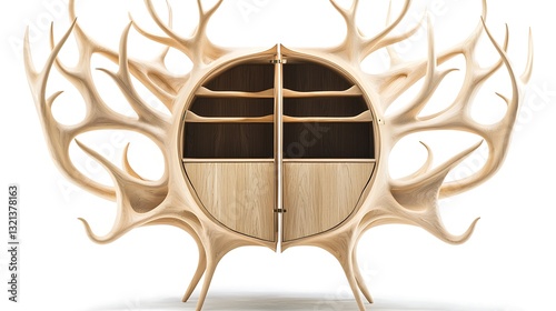 Unique wooden furniture design resembling antlers, showcasing craftsmanship and artistic style photo