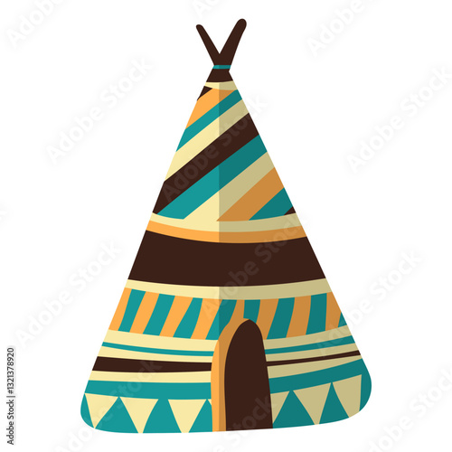 Colorful Teepee: A vibrant illustration of a teepee, showcasing its iconic cone shape and intricate design. Adorned with geometric patterns and vivid hues.