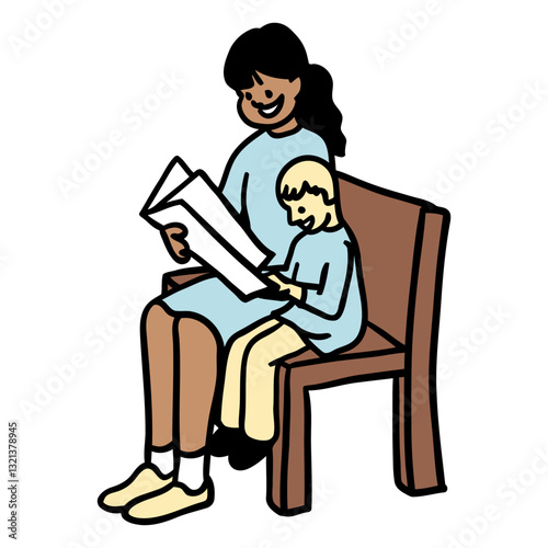 Wallpaper Mural Reading Together: A tender moment of shared literacy, a mother and child engrossed in a storybook, fostering a bond of love and learning. Torontodigital.ca