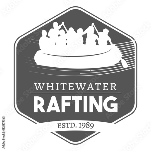 Whitewater Rafting Emblem: A stylized emblem showcases the exhilarating sport of whitewater rafting, depicting a raft of adventurers navigating thrilling rapids.