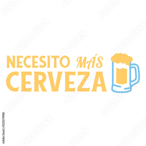 Craft Beer Craving: A visually striking image encapsulates a beer longing. The central phrase, Necesito Mas Cerveza, clearly communicates a craving for beer. Beside, the image of mug filled with beer.