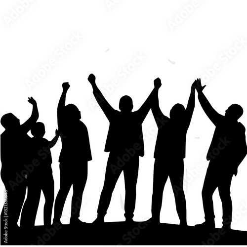 Silhouette of a Happy Group of People Celebrating Together photo