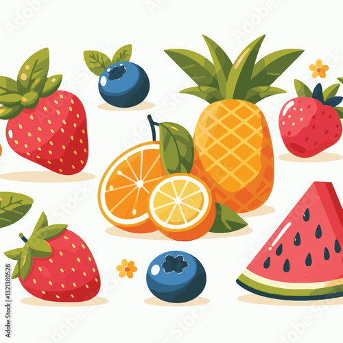 fruit, food, healthy, fresh, background, illustration, organic, vector, diet, health, vitamin, vegetarian, juicy, design, set, isolated, green, vegetable, leaf, natural, vegan, icon, exotic, colorful,