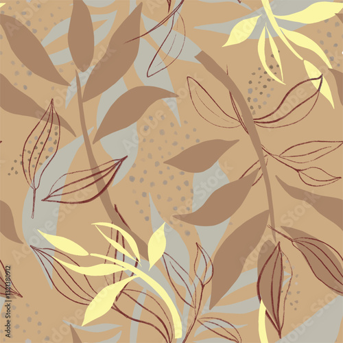 seamless pattern with leaves on beige background 