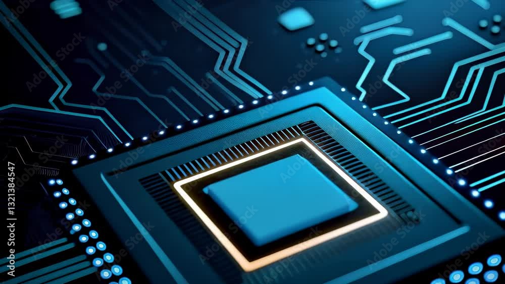 A close-up view of a microchip surrounded by intricate circuitry, illuminated with blue lights, showcasing modern technology and innovation. A close-up view of a microchip surrounded by intricate circuitry, illuminated with blue lights, showcasing modern technology and innovation.