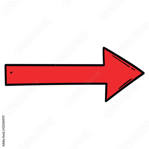 Hand drawn cartoon red arrow pointing right on white background.