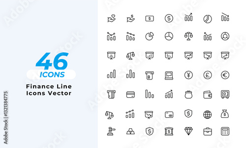 Finance Business Ecommerce Icons Set Layout Vector Template. Vector illustration in line style of icons	