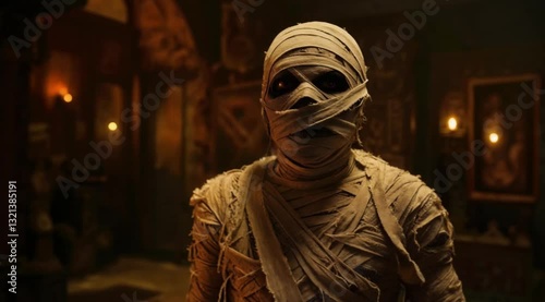 Ancient mummy rests underground within an Egyptian tomb.