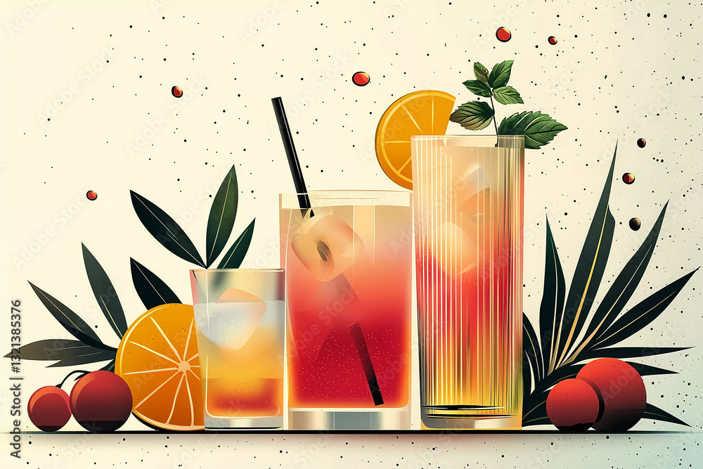 illustration of drinks and cocktails, minimalistic