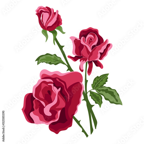 Blooming Roses: A vibrant bouquet of digitally rendered roses, showcasing detailed petals and lush foliage. The deep colors convey romantic charm, ideal for any occasion.