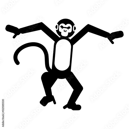  Playful Monkey Silhouette: A sleek, black silhouette of a monkey in mid-motion, its arms outstretched and body dynamically posed, creating an impression of energy and joy.