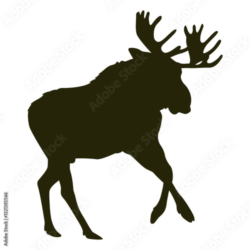 Moose Silhouette in Motion: A bold silhouette of a majestic moose, captured mid-stride, against a clean backdrop. This artwork embodies the essence of wilderness and untamed grace.