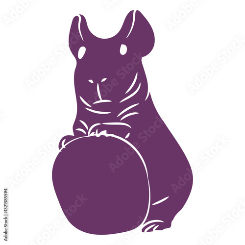 Playful Rodent Silhouette: A charming, stylized silhouette of a guinea pig poses with a round object, exuding innocence and playfulness. The design captures simplicity and whimsical fun.