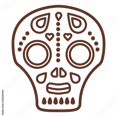 Dia De Los Muertos Skull Outline: Artistic representation of a festive skull with elaborate decoration.