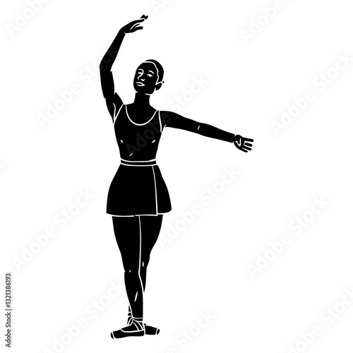 Elegant Ballerina's Graceful Pose: A minimalist illustration captures a ballerina in a delicate arabesque, her silhouette expressing movement and the ethereal beauty of ballet.