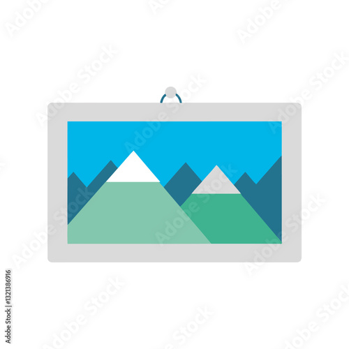 Picture-perfect mountain scenery: A flat design depicts a beautiful landscape, displaying the majesty of the mountain range and creating a feeling of peace.