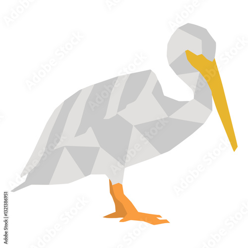 Geometric Pelican in Profile: A uniquely crafted, low-poly illustration presents a pelican in a graceful pose. The geometric design infuses a touch of modern, abstract art. 