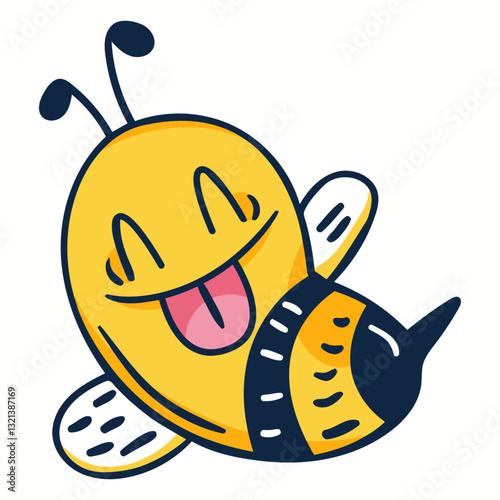Whimsical Bee Cartoon: A cute, cartoon bee with a cheerful expression, sticks its tongue out, wings spread, and exudes playful energy.