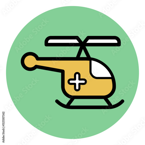 Emergency Helicopter Illustration: A vivid illustration captures the essence of an emergency helicopter within a vibrant circular frame, symbolizing urgent care and rapid response in medical services.