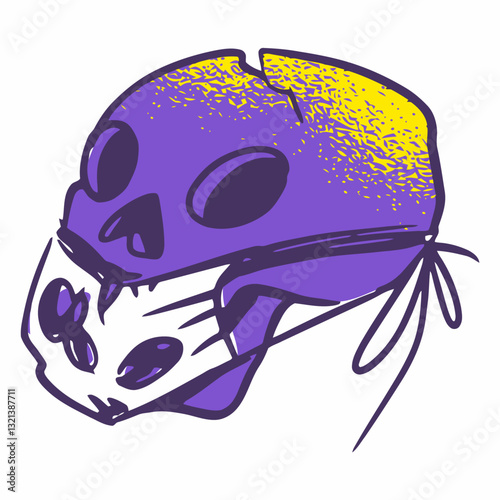 Abstract skull illustration: A stylized illustration of a skull in purple and yellow, a conceptual representation of death and mortality, a powerful image.