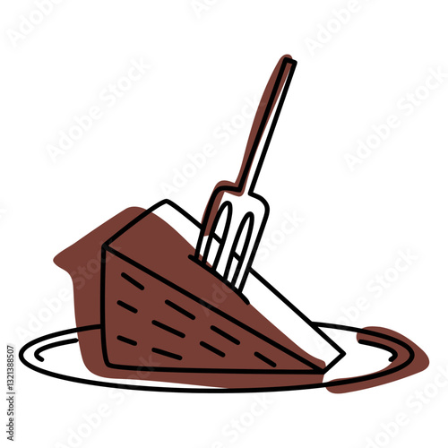 Sweet Temptation: A delectable slice of cake, generously adorned with rich chocolate sauce and a fork at the ready, sits on a plate, perfect for indulging in a moment of pure bliss.
