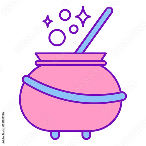 Magic Potion Cauldron: A whimsical illustration of a pink cauldron, bubbling with enchanting potion and topped with sparkling bubbles and a stirring stick.