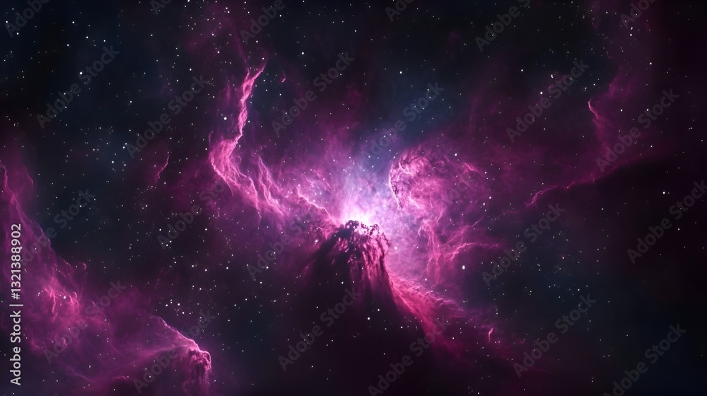 Fototapeta premium Vibrant pink nebula in deep space with glowing stars