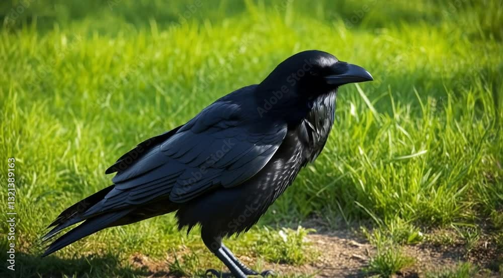 Black crow surveys the area with keen interest. Black crow surveys the area with keen interest.