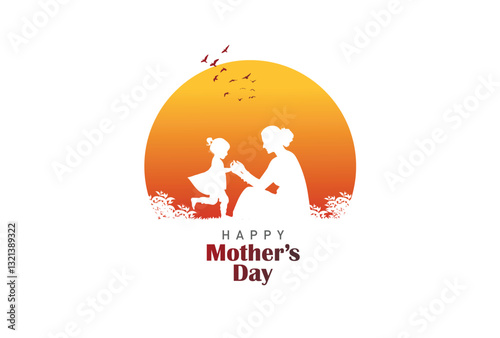 Happy mother's day concept vector illustration. Mother holding a children in her hands.