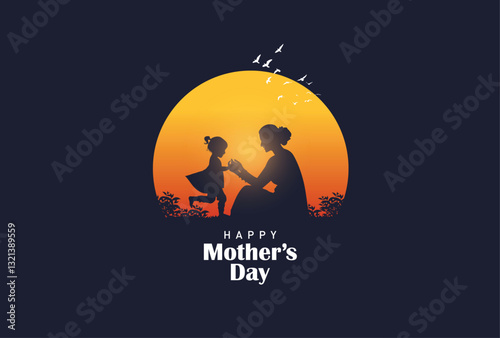 Happy mother's day concept vector illustration. Mother holding a children in her hands.