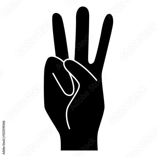 Three Fingers Up Sign: A stylized black hand with three fingers extended skyward against a neutral backdrop, perfect for conveying numbers or signals.