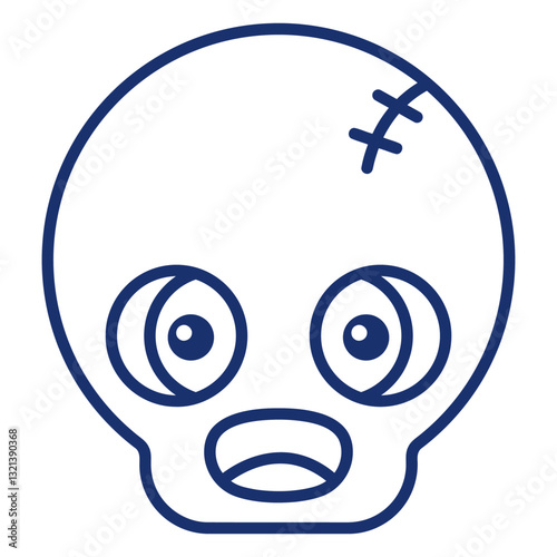 Spooky Skull Illustration: A captivating digital illustration of a spooky skull with stitched scar, expressing fear and dread. 