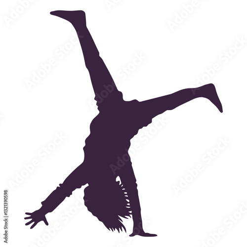 Dynamic Silhouette: A bold silhouette captures a child mid-cartwheel, a symbol of joyous movement, energetic play, and youthful exuberance.