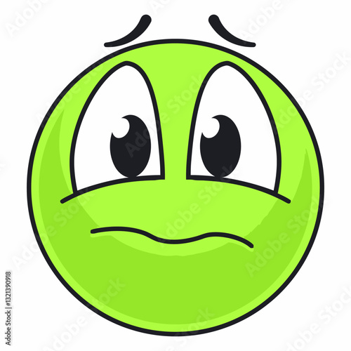 Apprehensive Green Emoji: A simple yet expressive green emoji with a worried and nervous expression, showcasing anxiety in a clean and graphic form.