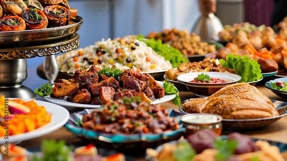 Delicious variety of traditional turkish dishes featured at a vibrant outdoor feast