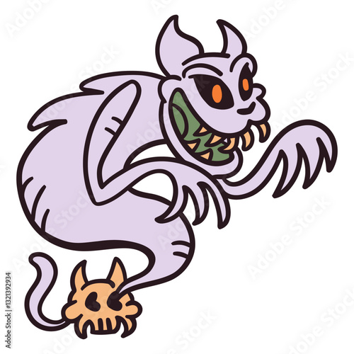 Ghost Creature in Playful Pose: A spectral figure playfully leaps into action, embodying an enigmatic blend of mischief and charm in a captivating illustration