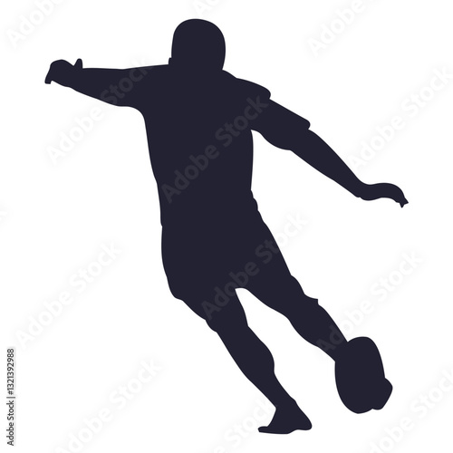 Dynamic Silhouette: A footballer showcases athleticism in a stark silhouette, captured mid-action, poised to kick, embodying motion and the heart of sports. 