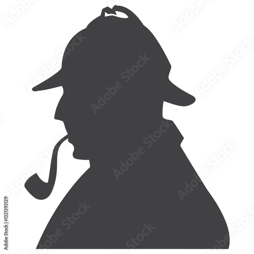 The Enigmatic Detective Silhouette: A profile of a detective wearing a hat and smoking a pipe, this silhouette conjures an atmosphere of intrigue, mystery, and classic investigation.