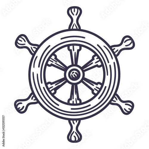 Navigational Compass: A detailed illustration of a classic ship's wheel, symbolizing guidance, direction, and control, set against a clean backdrop.